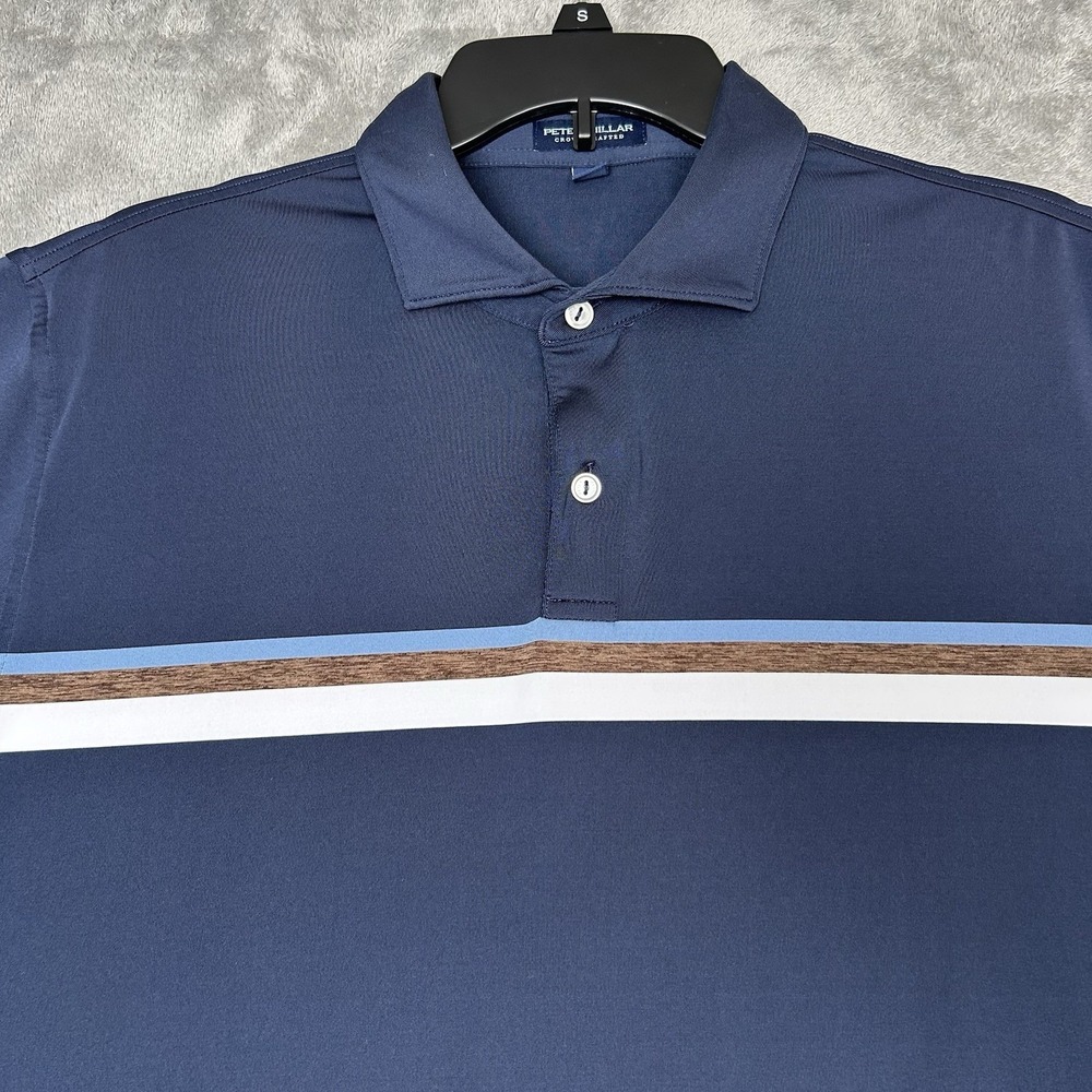 Peter Millar Shirt Crown Crafted Golf Polo Men's Large Blue Stripped Performance